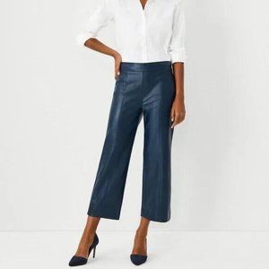 ANN TAYLOR pants faux leather easy straight crop gypsy teal high rise wide 12